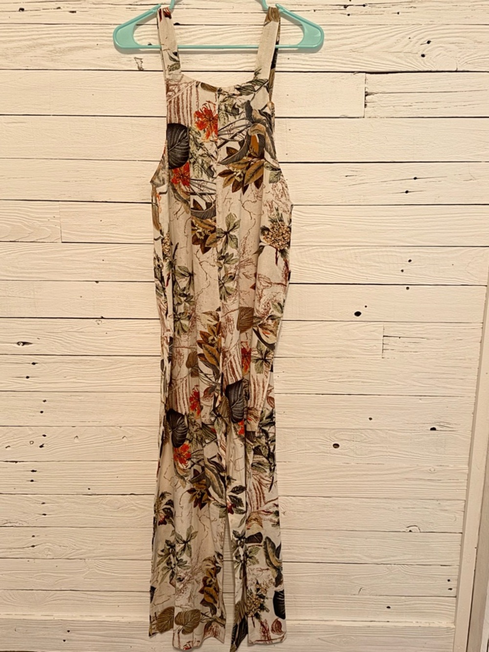 Floral Linen Blend Women's Jumpsuit - Cream with Orange & Green Print - Picture 5 of 6